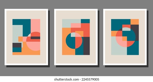 Abstract Bauhaus geometric pattern background vector circle
