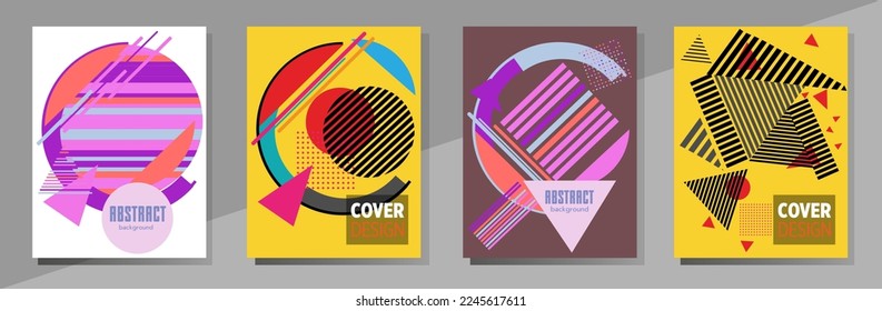 Abstract Bauhaus geometric pattern background, vector circle, triangle and square lines art design. Universal abstract layouts. Applicable for notebooks, planners, brochures, books, catalogs etc.

