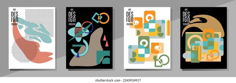 Abstract Bauhaus geometric pattern background, vector circle, triangle and square lines art design. Universal abstract layouts. Applicable for notebooks, planners, brochures, books, catalogs etc.
