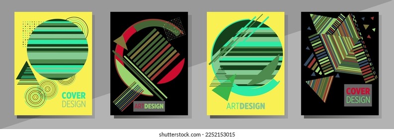 Abstract Bauhaus geometric pattern background, vector circle, triangle and square lines art design. Universal abstract layouts. Applicable for notebooks, planners, brochures, books, catalogs etc.
