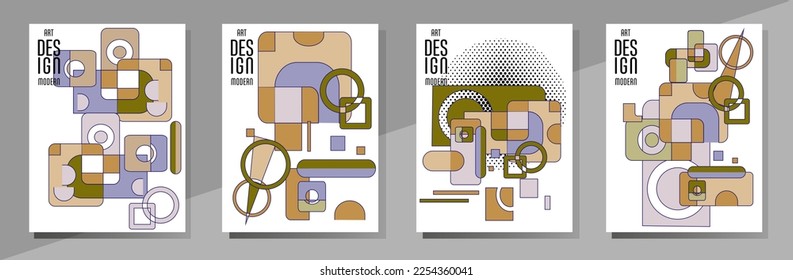 Abstract Bauhaus geometric pattern background, vector circle, triangle and square lines art design. Universal abstract layouts. Applicable for notebooks, planners, brochures, books, catalogs etc.
