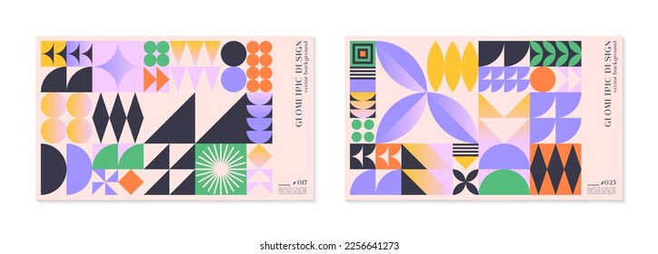 Abstrakter Bauhaus geometrischer Muster Hintergrund mit Kopienraum für Text.Trendy minimalistisches geometrisches Design mit einfachen Formen und Elementen.Moderne künstlerische Vektorgrafik.
