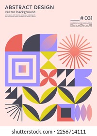 Resumen del fondo del patrón geométrico bauhaus con espacio de copia para texto.Diseño geométrico minimalista moderno con formas y elementos simples.Ilustración vectorial artística moderna.