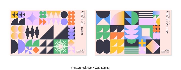 Resumen del fondo del patrón geométrico bauhaus con espacio de copia para texto.Diseño geométrico minimalista moderno con formas y elementos simples.Ilustración vectorial artística moderna.