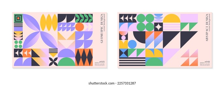 Abstract bauhaus geometric pattern background with copy space for text.Trendy minimalist geometric design with simple shapes and elements.Modern artistic vector illustration.