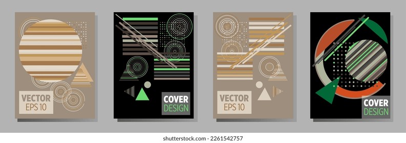 Abstract Bauhaus geometric pattern background, vector circle, triangle and square lines art design. Universal abstract layouts. Applicable for notebooks, planners, brochures, books, catalogs etc.
