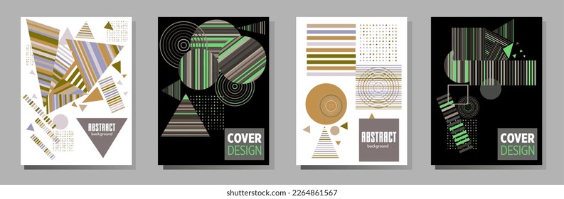 Abstract Bauhaus geometric pattern background, vector circle, triangle and square lines art design. Universal abstract layouts. Applicable for notebooks, planners, brochures, books, catalogs etc.
