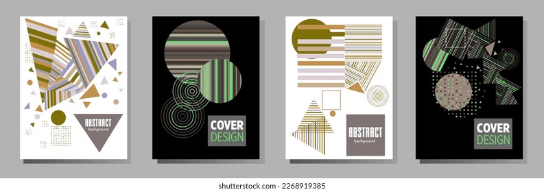Abstract Bauhaus geometric pattern background, vector circle, triangle and square lines art design. Universal abstract layouts. Applicable for notebooks, planners, brochures, books, catalogs etc.
