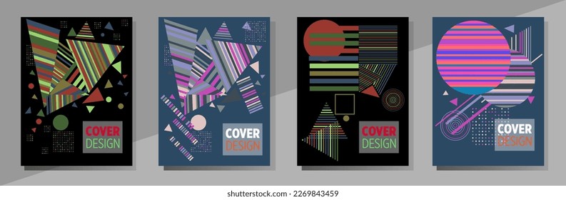 Abstract Bauhaus geometric pattern background, vector circle, triangle and square lines art design. Universal abstract layouts. Applicable for notebooks, planners, brochures, books, catalogs etc.
