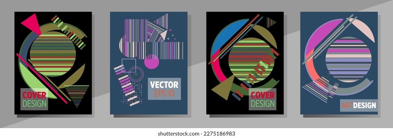 Abstract Bauhaus geometric pattern background, vector circle, triangle and square lines art design. Universal abstract layouts. Applicable for notebooks, planners, brochures, books, catalogs etc.
