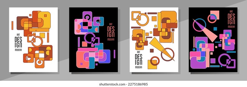Abstrakter Bauhaus geometrischer Muster Hintergrund, Vektorkreis, Dreieck und quadratische Linien Kunstdesign. Allgemeine abstrakte Layouts. Gilt für Notebooks, Planer, Broschüren, Bücher, Kataloge usw.
