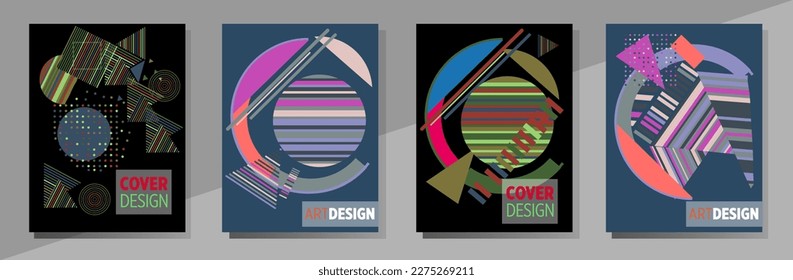 Abstract Bauhaus geometric pattern background, vector circle, triangle and square lines art design. Universal abstract layouts. Applicable for notebooks, planners, brochures, books, catalogs etc.
