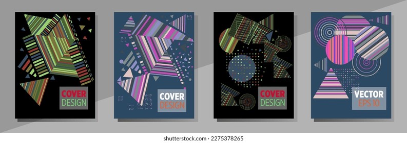 Abstract Bauhaus geometric pattern background, vector circle, triangle and square lines art design. Universal abstract layouts. Applicable for notebooks, planners, brochures, books, catalogs etc.
