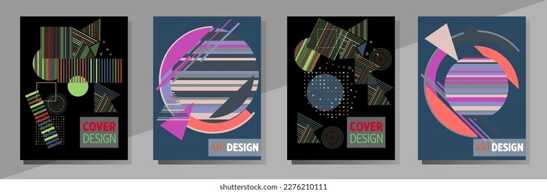 Abstract Bauhaus geometric pattern background, vector circle, triangle and square lines art design. Universal abstract layouts. Applicable for notebooks, planners, brochures, books, catalogs etc.
