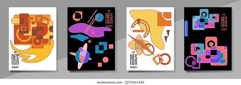 Abstract Bauhaus geometric pattern background, vector circle, triangle and square lines art design. Universal abstract layouts. Applicable for notebooks, planners, brochures, books, catalogs etc.

