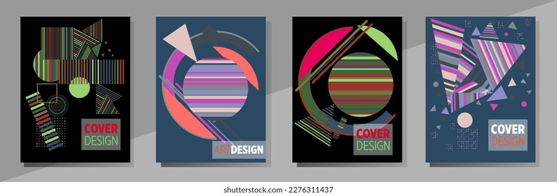 Abstract Bauhaus geometric pattern background, vector circle, triangle and square lines art design. Universal abstract layouts. Applicable for notebooks, planners, brochures, books, catalogs etc.
