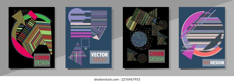 Abstract Bauhaus geometric pattern background, vector circle, triangle and square lines art design. Universal abstract layouts. Applicable for notebooks, planners, brochures, books, catalogs etc.
