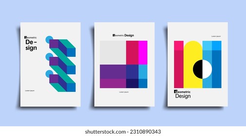 Abstract bauhaus geometric pattern background, vector circle, triangle and square lines art design. Vintage color bauhaus Swiss cover design, poster set. Vector Eps 10