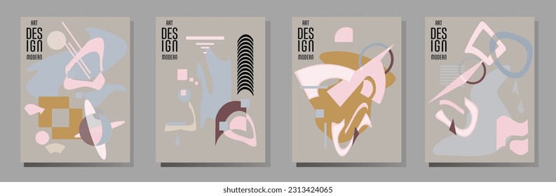 Abstract Bauhaus geometric pattern background, vector circle, triangle and square lines art design. Universal abstract layouts. Applicable for notebooks, planners, brochures, books, catalogs etc.