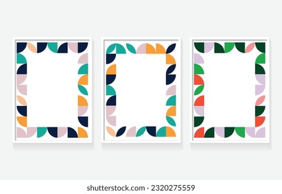 Abstrakter Bauhaus geometrischer Muster Hintergrund, Vektorkreis, Dreieck und quadratische Linien Farbkunst Design. Frame-Vektorgrafik-Vorlage-Stil