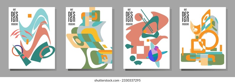 Abstrakter Bauhaus geometrischer Muster Hintergrund, Vektorkreis, Dreieck und quadratische Linien Kunstdesign. Allgemeine abstrakte Layouts. Gilt für Notebooks, Planer, Broschüren, Bücher, Kataloge usw.
