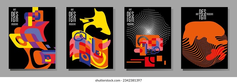 Abstract Bauhaus geometric pattern background, vector circle, triangle and square lines art design. Universal abstract layouts. Applicable for notebooks, planners, brochures, books, catalogs etc.
