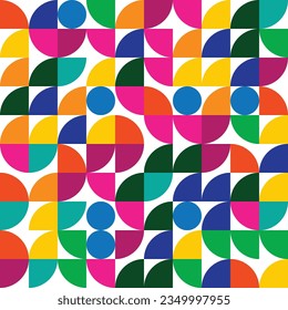 Abstract Bauhaus geometric pattern background, vector circle, triangle and square lines color art design. Colorful Bauhaus pattern background