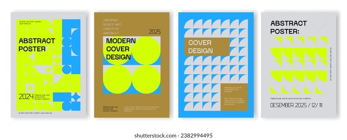 Abstract Bauhaus geometric pattern background, vector circle, triangle and square lines color art design. Colorful Bauhaus Cover.