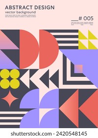 Abstract bauhaus geometric pattern background with copy space for text.Trendy minimalist geometric design with simple shapes and elements.Modern artistic vector illustration.