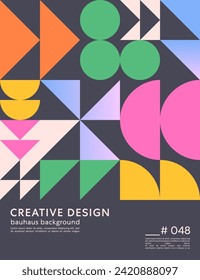 Abstract bauhaus geometric pattern background with copy space for text.Trendy minimalist geometric design with simple shapes and elements.Modern artistic vector illustration.