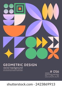 Abstract bauhaus geometric pattern background with copy space for text.Trendy minimalist geometric design with simple shapes and elements.Modern artistic vector illustration.