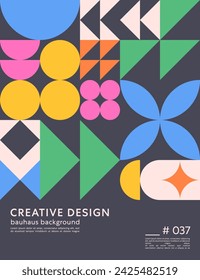 Abstract bauhaus geometric pattern background with copy space for text.Trendy minimalist geometric design with simple shapes and elements.Modern artistic vector illustration.