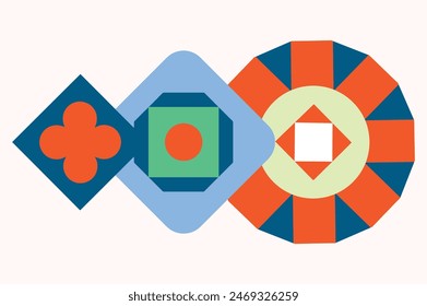 Abstract Bauhaus geometric pattern background, vector rhombus, triangle, hexagon, circle and square color art design. Colorful Bauhaus pattern background