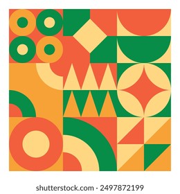 Abstract Bauhaus geometric pattern background, vector circle, triangle and square lines color art design. Colorful Bauhaus pattern background.