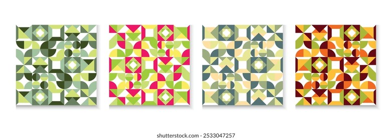 Abstract bauhaus geometric pattern background. Geometric shape elements, vector circle, triangle and square pattern design. Colorful vector illustration.