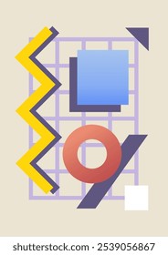 Abstrato Bauhaus padrão geométrico plano de fundo, círculo vetorial, triângulo e linhas quadradas cor arte design
