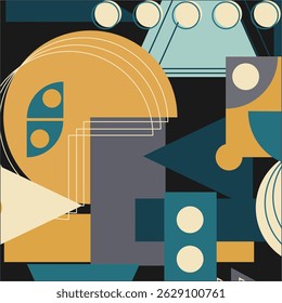 Plano de fundo padrão geométrico bauhaus abstrato com espaço de cópia para texto. Cartaz de padrão geométrico moderno