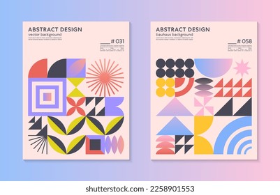 Resumen de patrones de patrones geométricos de bauhaus con espacio de copia para texto.Diseños geométricos minimalistas de moda con formas y elementos simples.Ilustraciones vectoriales artísticas modernas.