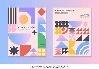 Abstract bauhaus geometric pattern backgrounds with copy space for text.Trendy minimalist geometric designs with simple shapes and elements.Modern artistic vector illustrations.