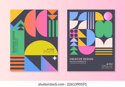 Resumen de patrones de patrones geométricos de bauhaus con espacio de copia para texto.Diseños geométricos minimalistas de moda con formas y elementos simples.Ilustraciones vectoriales artísticas modernas.