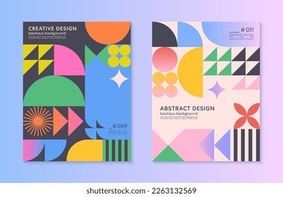 Abstract bauhaus geometric pattern backgrounds with copy space for text.Trendy minimalist geometric designs with simple shapes and elements.Modern artistic vector illustrations.