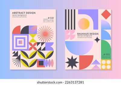 Abstract bauhaus geometric pattern backgrounds with copy space for text.Trendy minimalist geometric designs with simple shapes and elements.Modern artistic vector illustrations.