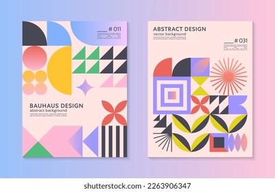 Resumen de patrones de patrones geométricos de bauhaus con espacio de copia para texto.Diseños geométricos minimalistas de moda con formas y elementos simples.Ilustraciones vectoriales artísticas modernas.