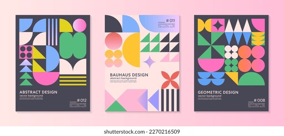 Abstract bauhaus geometric pattern backgrounds with copy space for text.Trendy minimalist geometric designs with simple shapes and elements.Modern artistic vector illustrations.