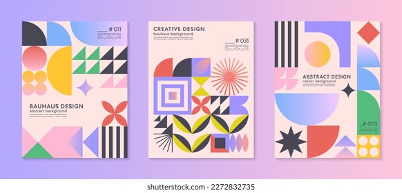 Abstract bauhaus geometric pattern backgrounds with copy space for text.Trendy minimalist geometric designs with simple shapes and elements.Modern artistic vector illustrations. - Shutterstock ID 2272832735