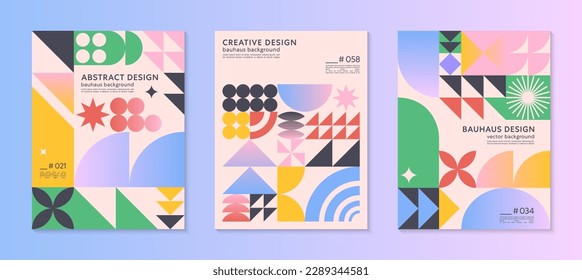 Abstract bauhaus geometric pattern backgrounds with copy space for text.Trendy minimalist geometric designs with simple shapes and elements.Modern artistic vector illustrations.