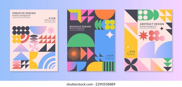 Abstract bauhaus geometric pattern backgrounds with copy space for text.Trendy minimalist geometric designs with simple shapes and elements.Modern artistic vector illustrations.