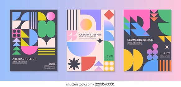 Abstract bauhaus geometric pattern backgrounds with copy space for text.Trendy minimalist geometric designs with simple shapes and elements.Modern artistic vector illustrations.