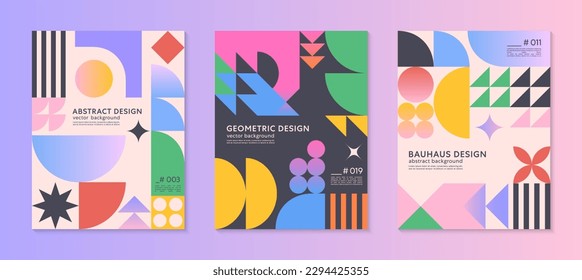 Abstract bauhaus geometric pattern backgrounds with copy space for text.Trendy minimalist geometric designs with simple shapes and elements.Modern artistic vector illustrations.Covers templates