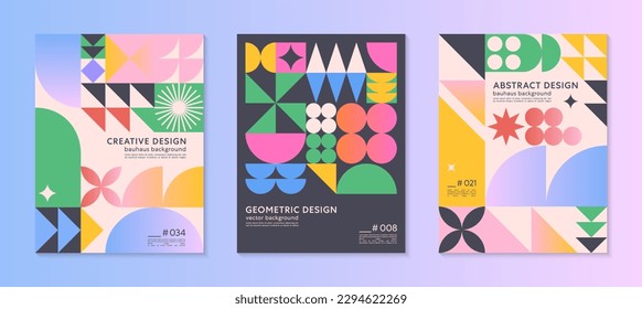 Abstract bauhaus geometric pattern backgrounds with copy space for text.Trendy minimalist geometric designs with simple shapes and elements.Modern artistic vector illustrations.Covers templates